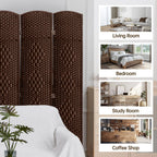 Freestanding Folding Woven Fiber Room Divider Privacy Screen - 6 Ft Tall