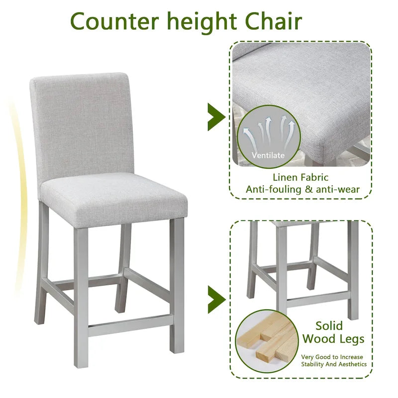 Modern 5-Piece Counter Height Dining Set With Square Table And 4 Upholstered Chairs