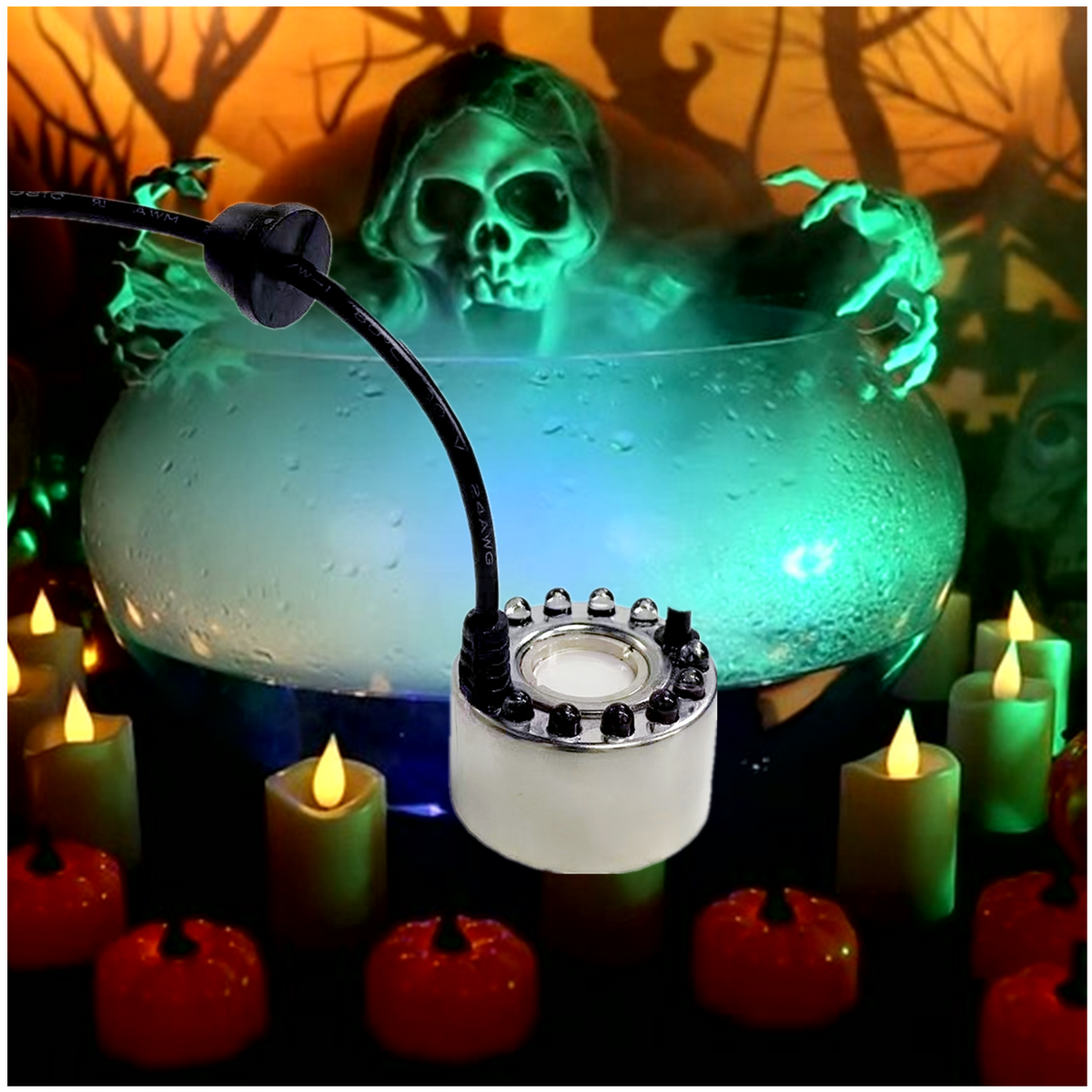 TETOU Halloween Party Mist Maker, Fog Machine Atomizer with 12 LED Color Changing Lights for Water Feature Halloween Christmas and Other Holiday Decorations