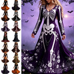 KICILVS Gothic Clothes For Women Black Spiderweb And Spider Print Flowing V Neck Long Maxi Dress Halloween Cosplay Gothic Party Dress