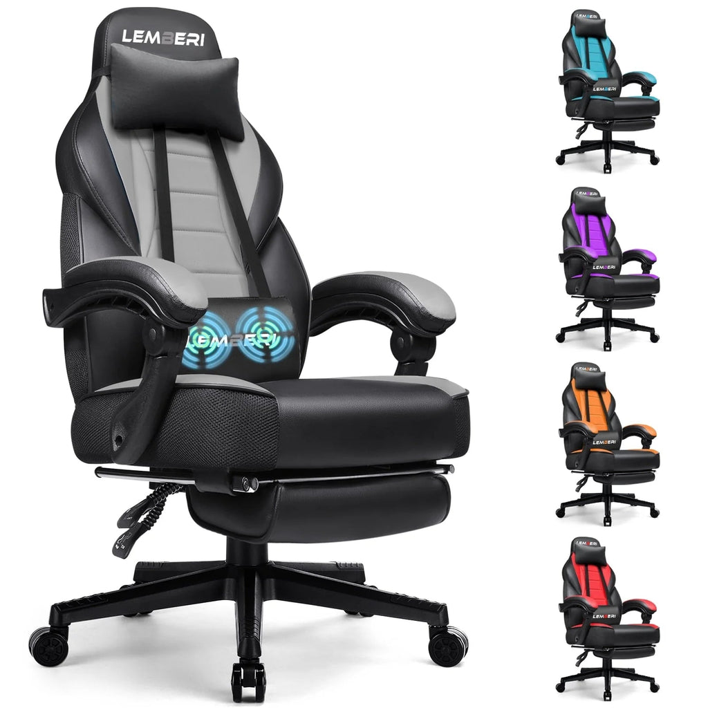 Waleaf Gaming Chair With Lumbar Massage And Footrest