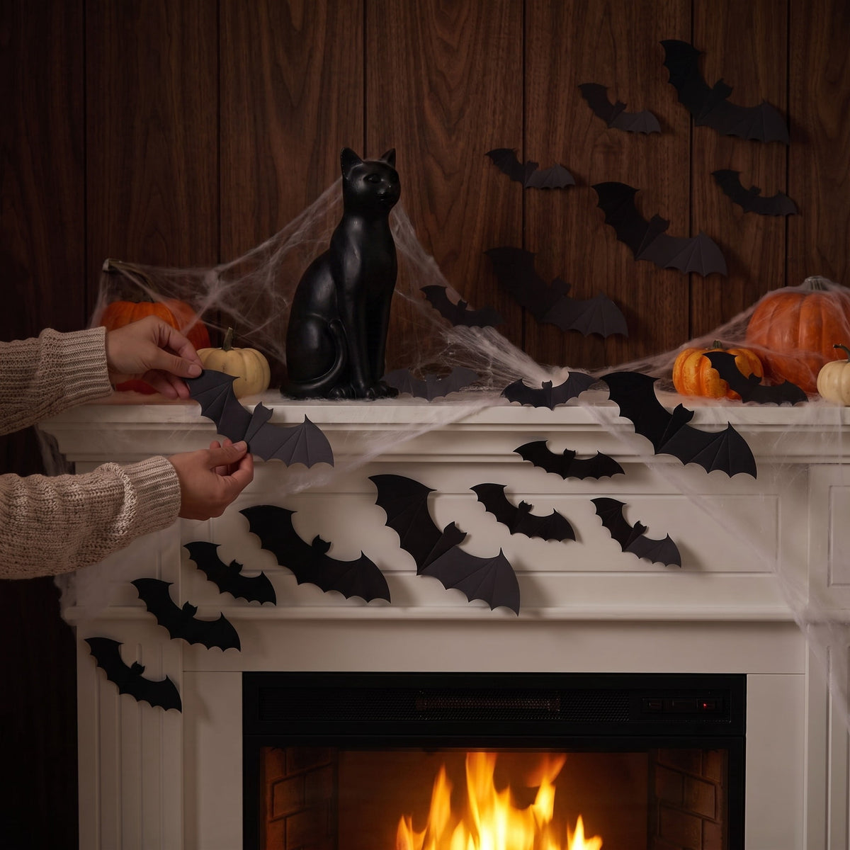 Paper Bat Wall Creatures Decoration, Black, 12 Pieces, Halloween by Way To Celebrate
