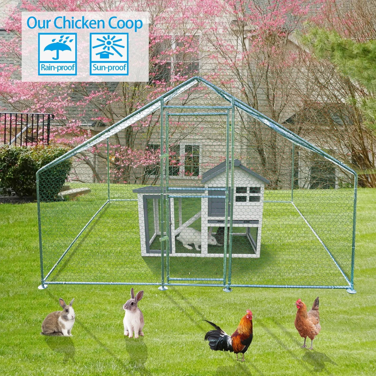 Kkonetoy Metal Chicken Coop 10 X 10 X 6.6ft With Waterproof Cover