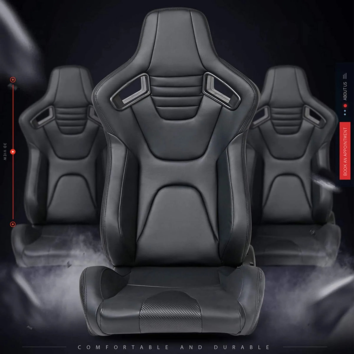 VEHITO Ergonomic Sport Racing Seats, 1 Pair, Orange Black, PVC - Adjustable Double Slides
