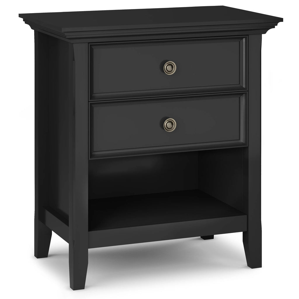 Solid Wood Nightstand With 2 Drawers And Open Shelf, 16 in D x 24 in W x 26 in H