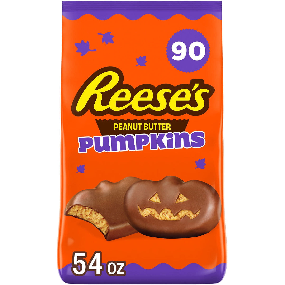 REESE'S Milk Chocolate Snack Size Peanut Butter Pumpkins, Halloween Candy Jumbo Bag