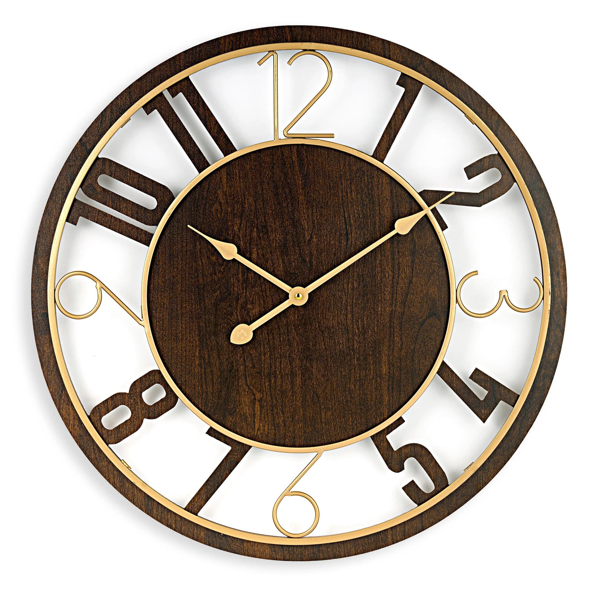 24 Inch Round Wooden Wall Clock With Numeral Design - Battery Operated