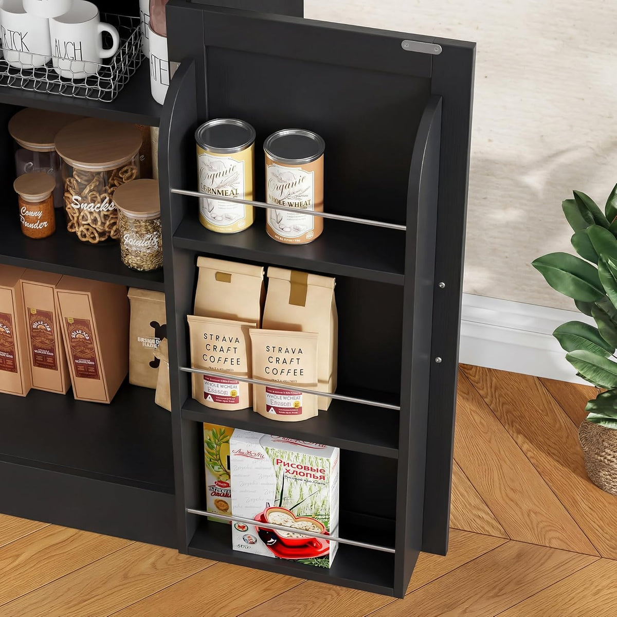 71 Inch Farmhouse Sideboard Buffet Cabinet With Adjustable Shelves And 2 Drawers - Black