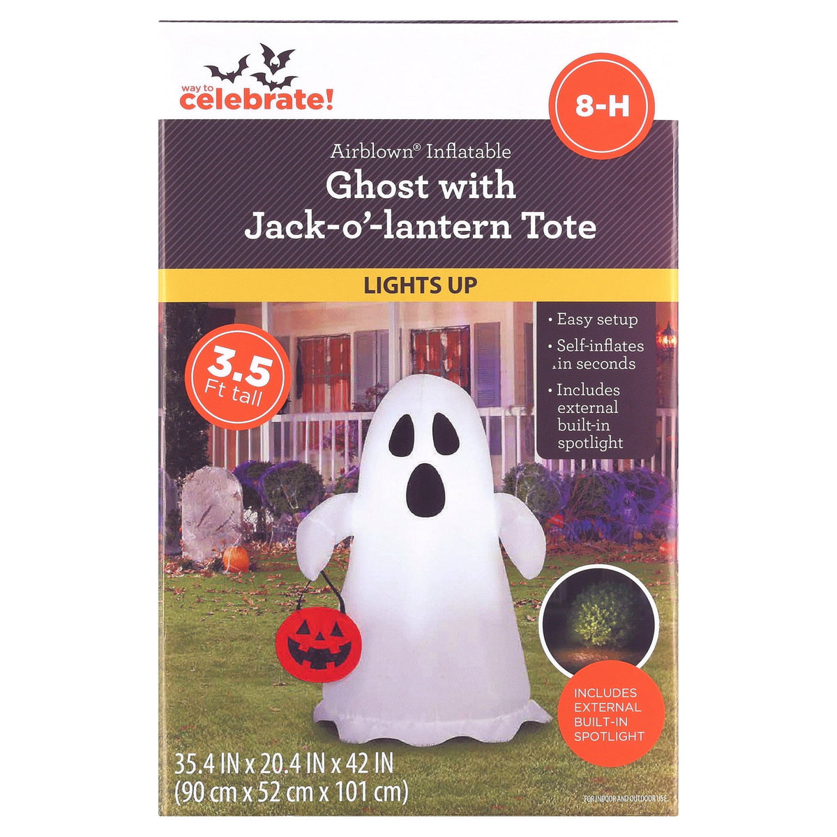 Ghost with Jack-o'-Lantern Tote Airblown Yard Inflatable, Multicolor, 3.5', Halloween by Way To Celebrate