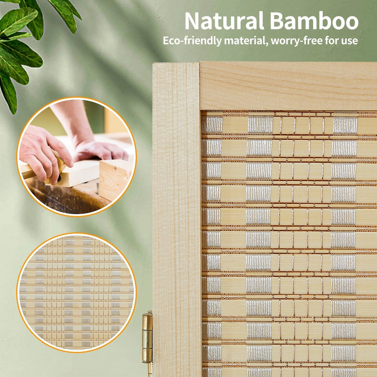 Bamboo 4-Panel Folding Room Divider, 6FT