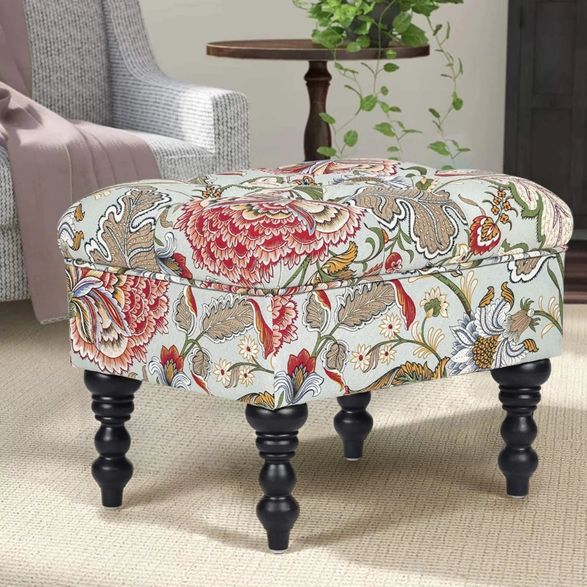 Homebeez 18 Inch Rectangle Fabric Foot Rest Ottoman Stool - Red
