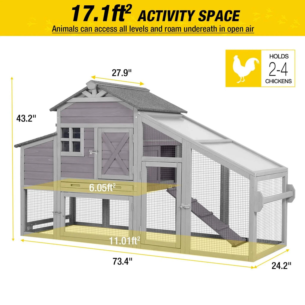 Aivituvin Mobile Chicken Coop Hen House With Wheels And Handrail For 2-4 Chickens