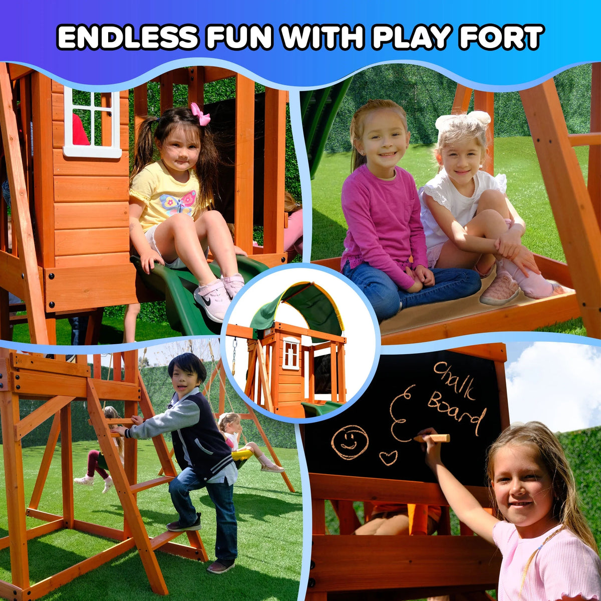 Sportspower Amelia Wooden Swing Set With 2-Person Saucer Swing And 6' Slide