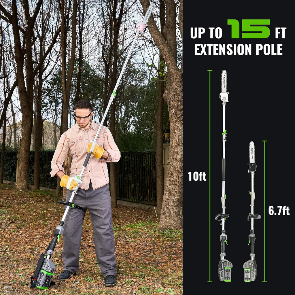 60V Cordless Pole Saw With 15 FT Reach, 10 Inch Guide Bar And 2.5AH Battery