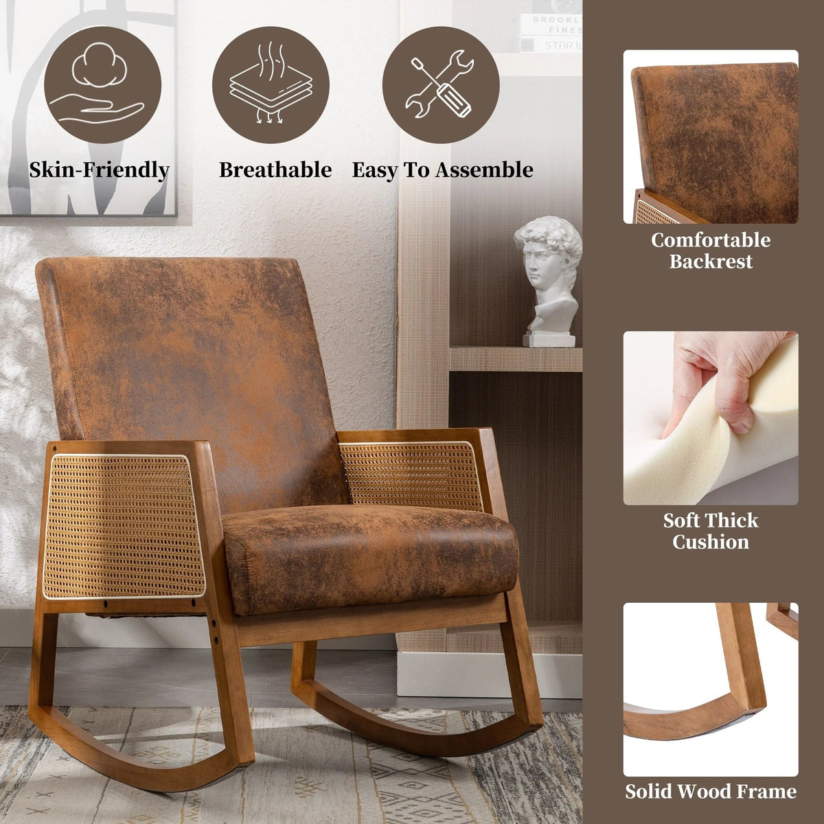 Upholstered Tall Back Gliding Rocking Armchair