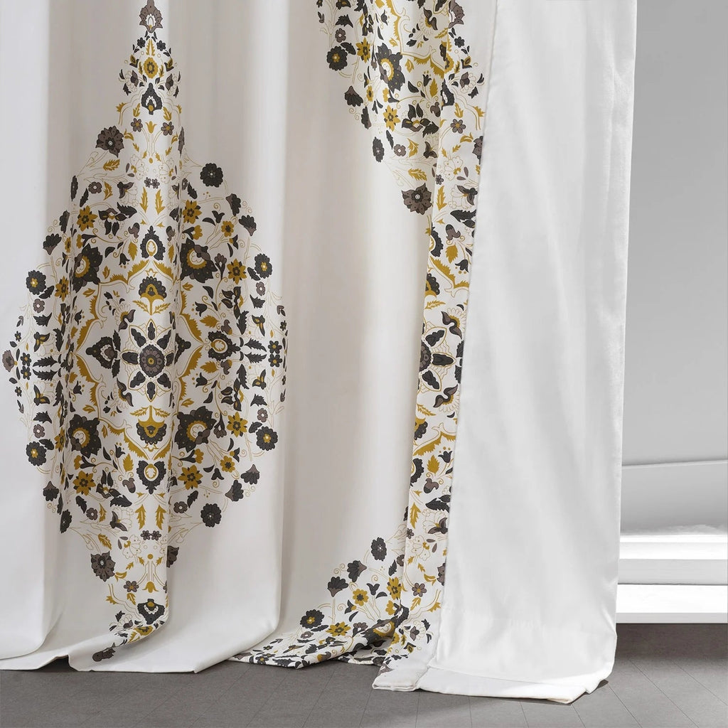 Medallion Damask Printed Cotton Room Darkening Curtain Panel, 1 Piece, 50 in W x 84/96/108/120 in L