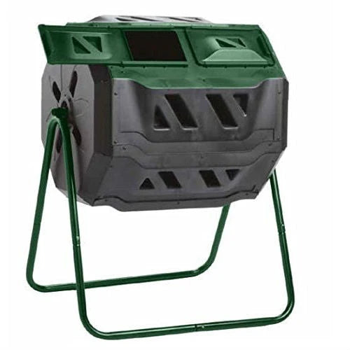 Outdoor Compost Bin Tumbler, 43-Gallon, Black And Green