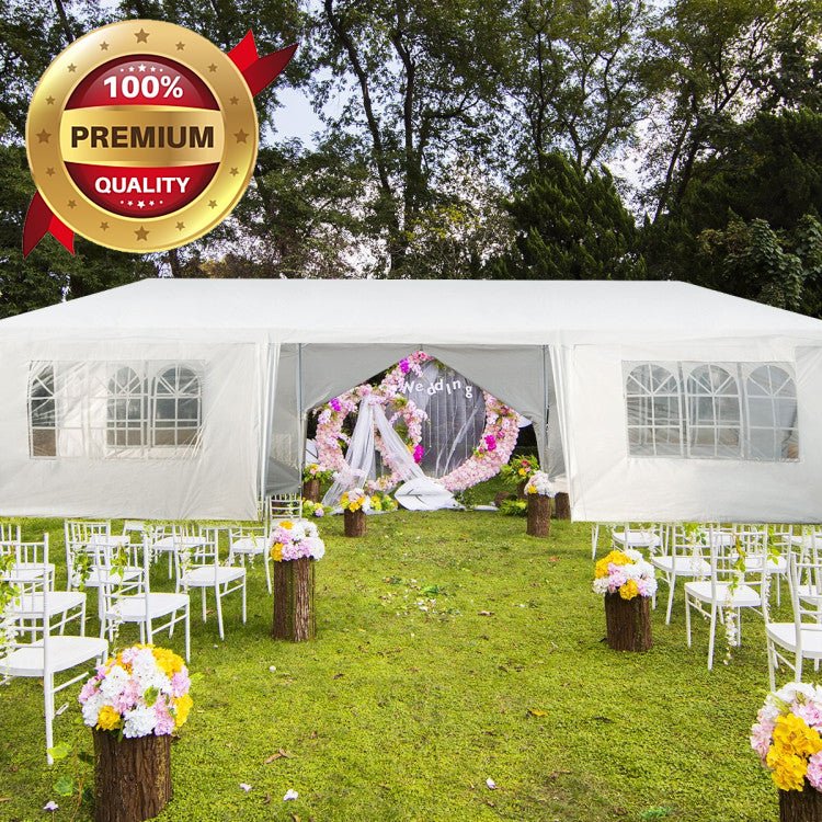 Outdoor Canopy Party Tent, 10 x 30 ft, 8 Removable Sidewalls, White