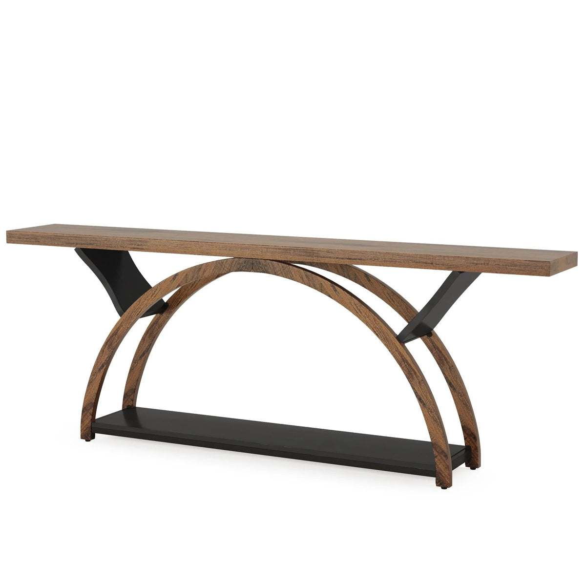 2-Tier Slim Console Sofa Table, Engineered Wood and Metal - 11.81 in D x 70.87 in W x 33.46 in H