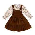 Younger Tree Toddler Baby Girl Fall Dress Outfit Long Sleeve Top Strap Dress Overall with Pocket Clothes Set for 2-3T
