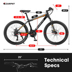 26 Inch Men's Mountain Bike With Shimano 21-Speed And Disc Brakes - Black Orange