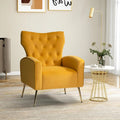 14 Karat Home Velvet Accent Chair With Button-Tufted Back And Metal Legs - Mustard