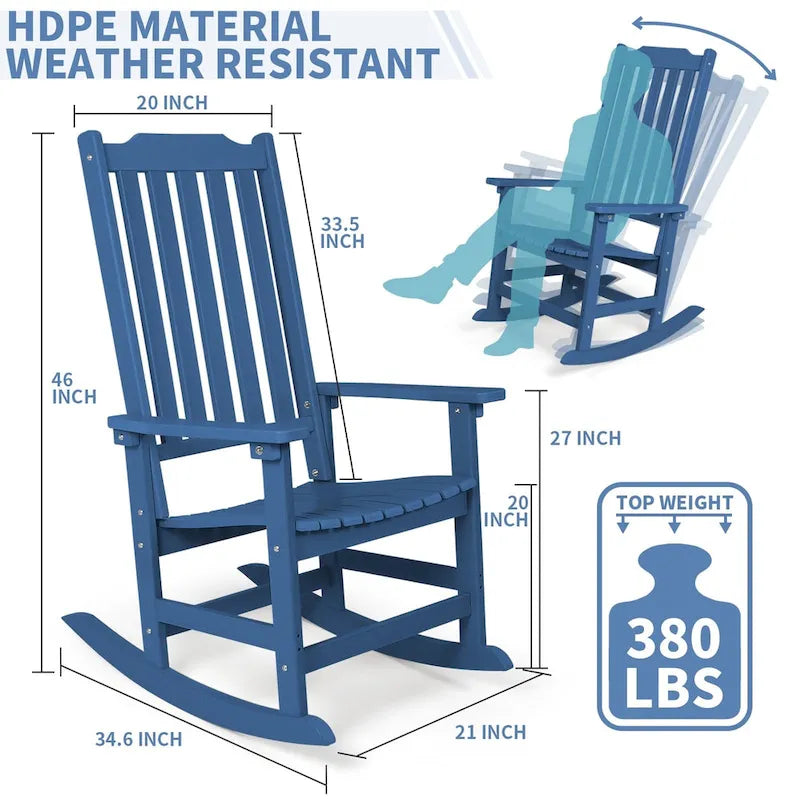 Vrakae Patio High-Back Rocking Chairs, 2-Piece, 21 x 34.6 x 46 Inches