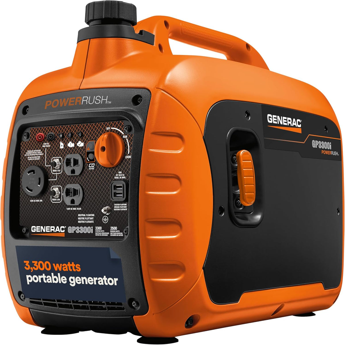 Generac Gas Powered Portable Inverter Generator, 3 300-Watt, USB Ports - 7153 GP3300i