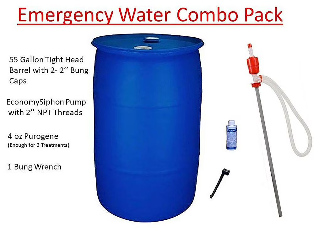 55 Gallon Emergency Water Storage HDPE Barrel Combo Pack - 23 x 23 x 34 in
