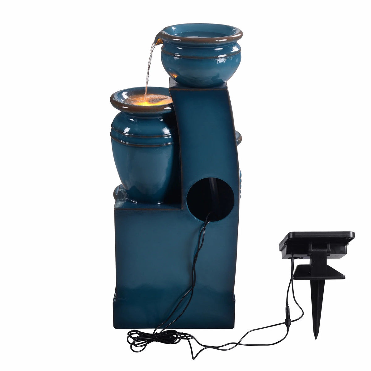 Teamson Home 28.74 in Solar 4-Tier Cascading Bowl Water Fountain With LED Lights - Navy
