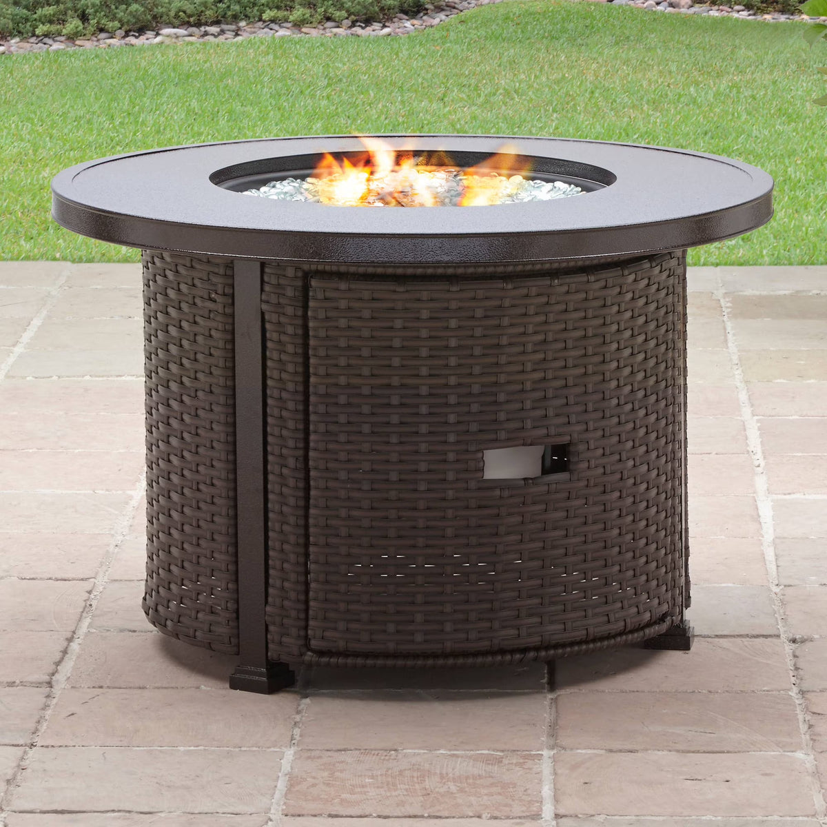 Better Homes & Gardens Propane Gas Fire Pit Table, 37 in Round, 50,000 BTU, Glass Beads, Metal Lid And Protective Cover - Colebrooke