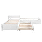White Twin Size L-Shaped Platform Bed With Trundle And 2 Drawers