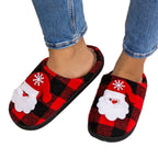 Gaexia New Christmas Cotton Slippers Winter Warm Couples Thick Sole Soft Sole Shoes Thickened Anti Slippers for Men And Women - w12-Red