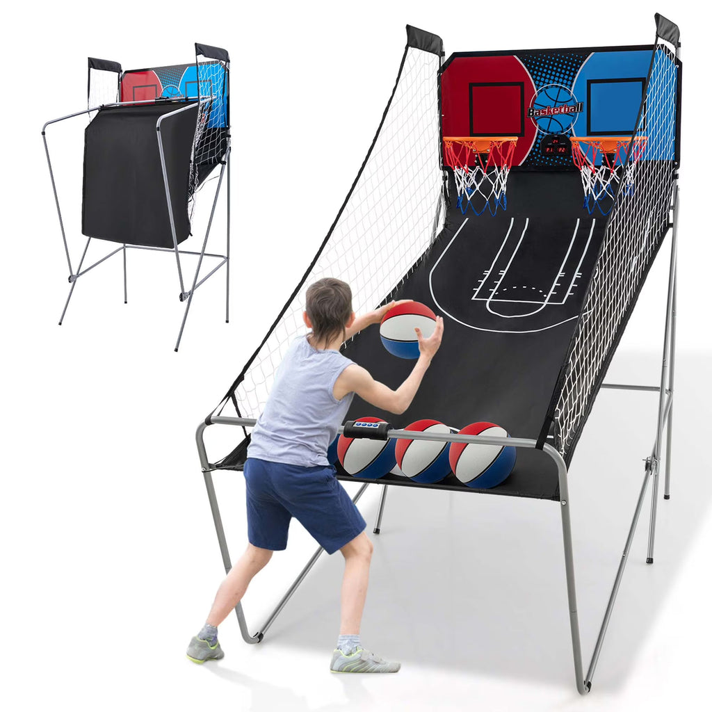 Costway Dual Shot Basketball Arcade Game, Blue, 8 Game Modes, 81in x 43in x 81in