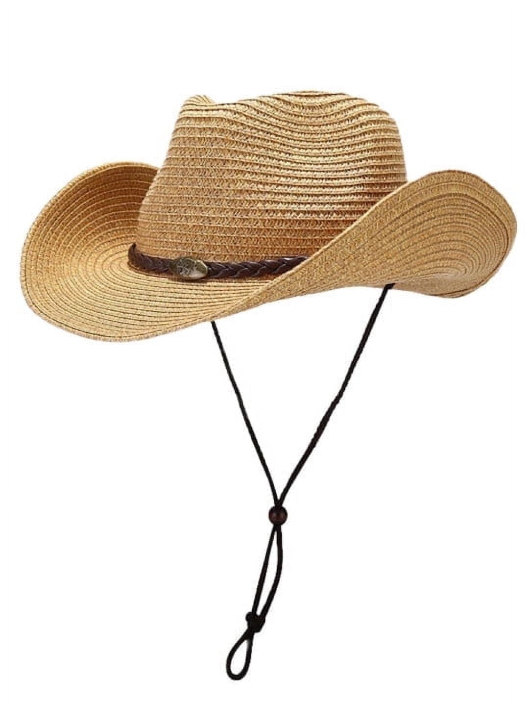 COOPLUS Straw Cowboy Hat for Women Western Cowgirl Adjustable Chin Strap Hats for Summer