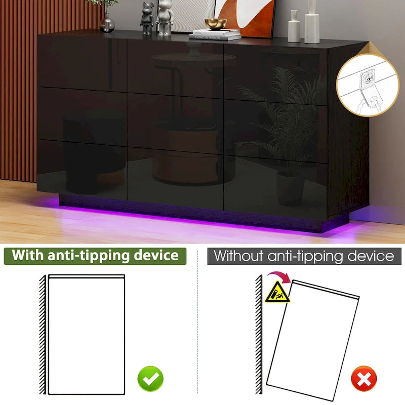9-Drawer Storage Dresser Cabinet With Light, 15.7 W x 55.1 L x 30.3 H