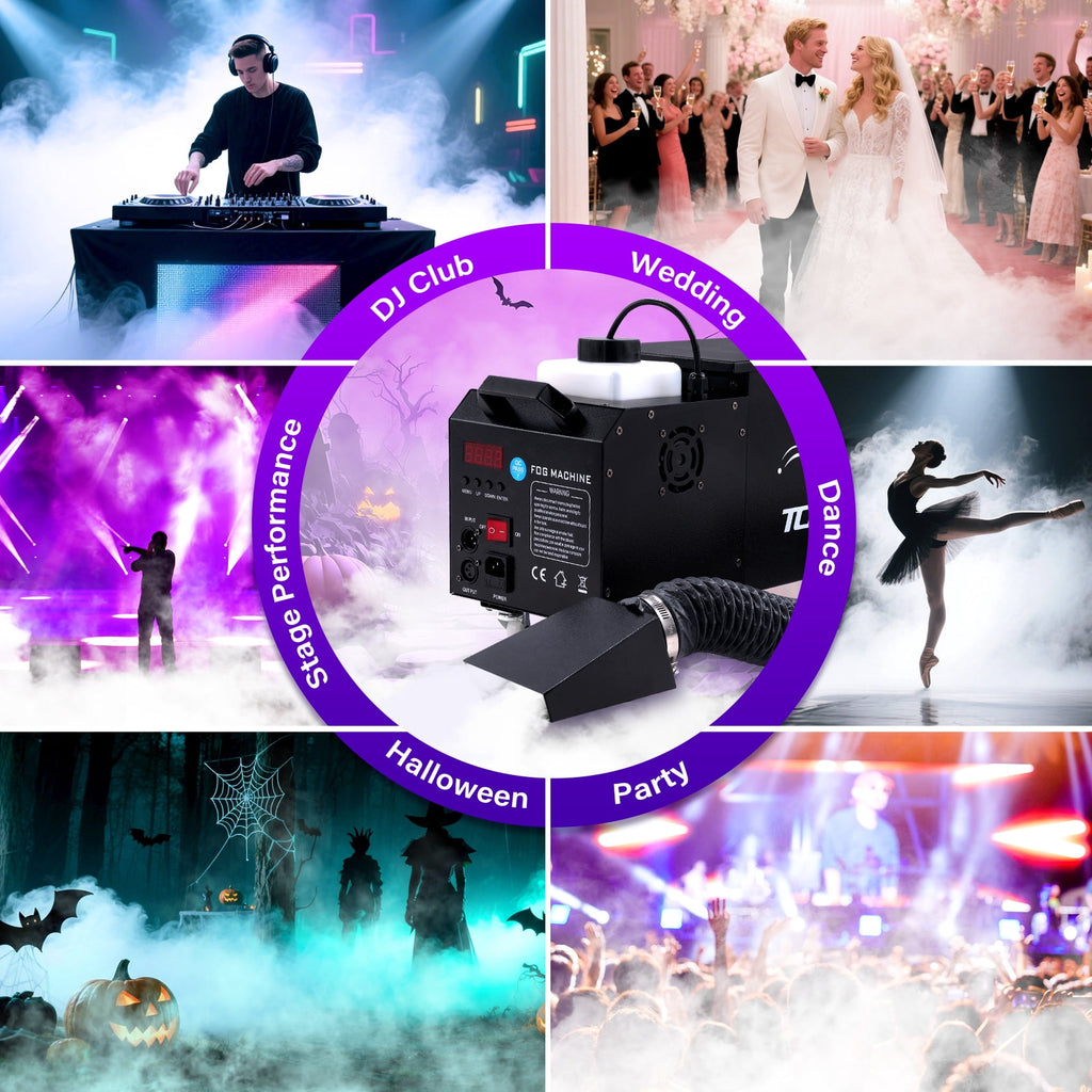 TCFUNDY 1500W Low Lying Fog Machine, Dry-Ice Effect Fogger w/ Tube, Ground Smoke Machine w/ DMX & Wireless Remote Control, Ideal Atmosphere Maker for Halloween, Parties, Weddings and Stage