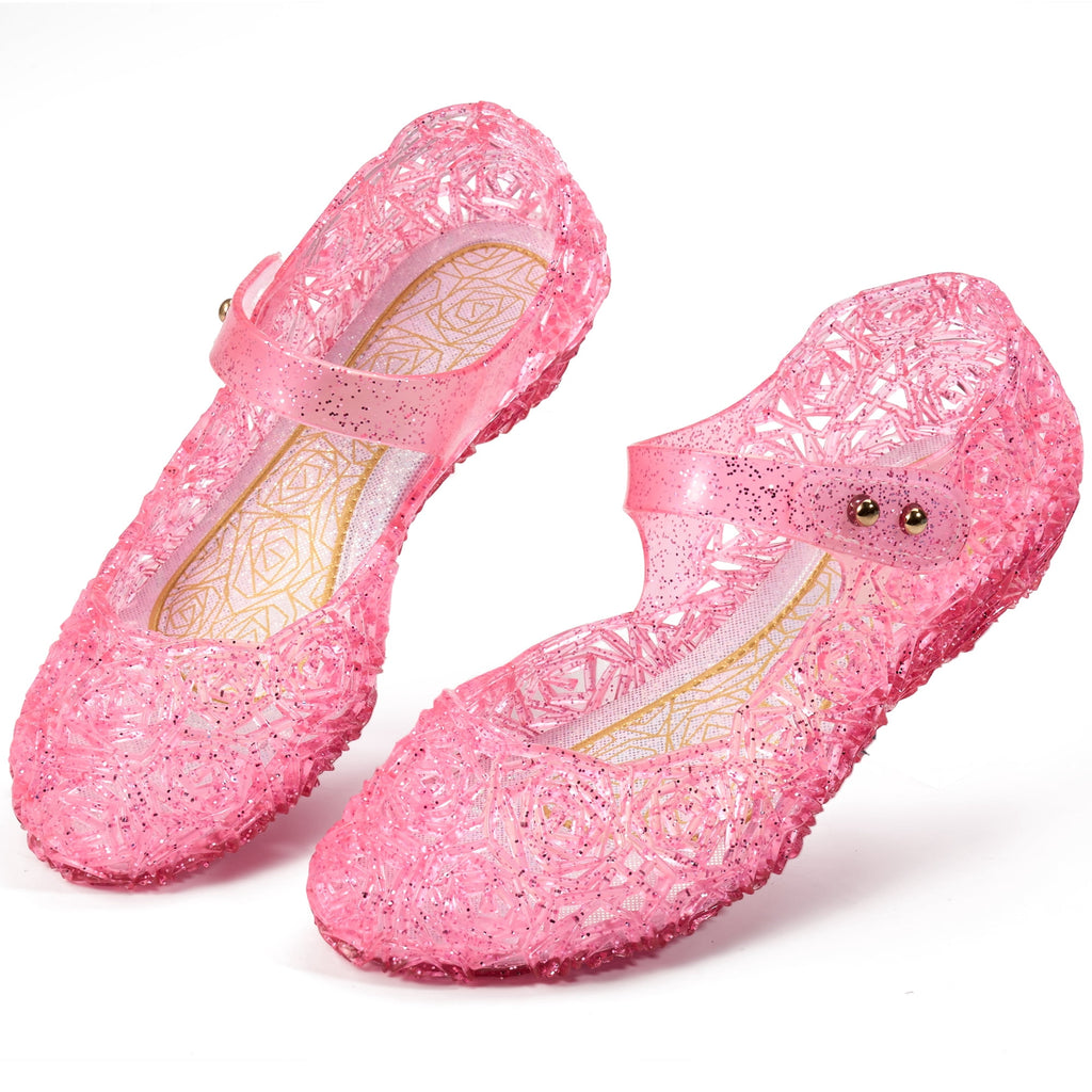 Ecetana Girls Jelly Sandals Princess Costumes Flats Shoes Cosplay Birthday Party Dress Up Shoes for Kids Toddler