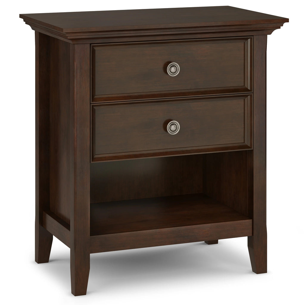 Solid Wood Nightstand With 2 Drawers And Open Shelf, 16 in D x 24 in W x 26 in H