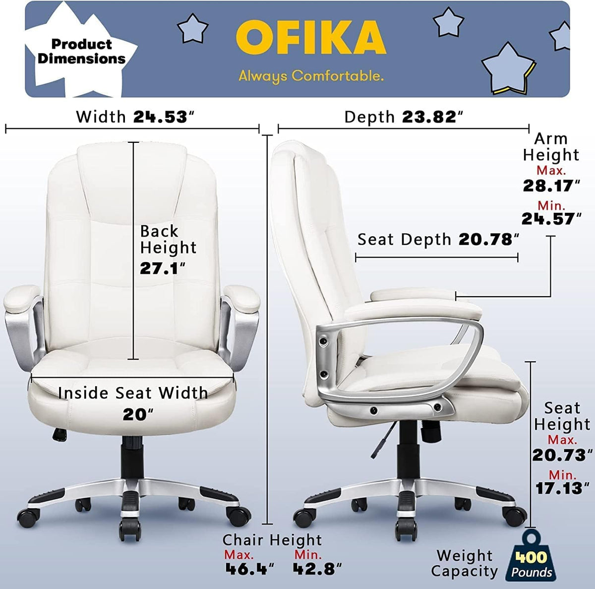400 LBS Big And Tall Heavy Duty Ergonomic High-Back Office Chair