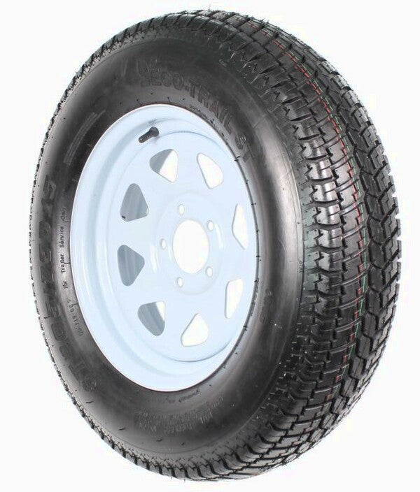 Trailer Tires On Rims ST205/75D15 Load Range C 5 Hole White Spoke - 2-Pack