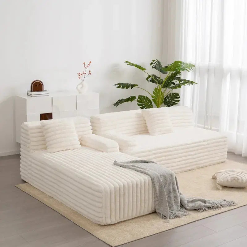 Cloud Modular Sectional Sofa L-Shaped Upholstered Couch With 2 Throw Pillows