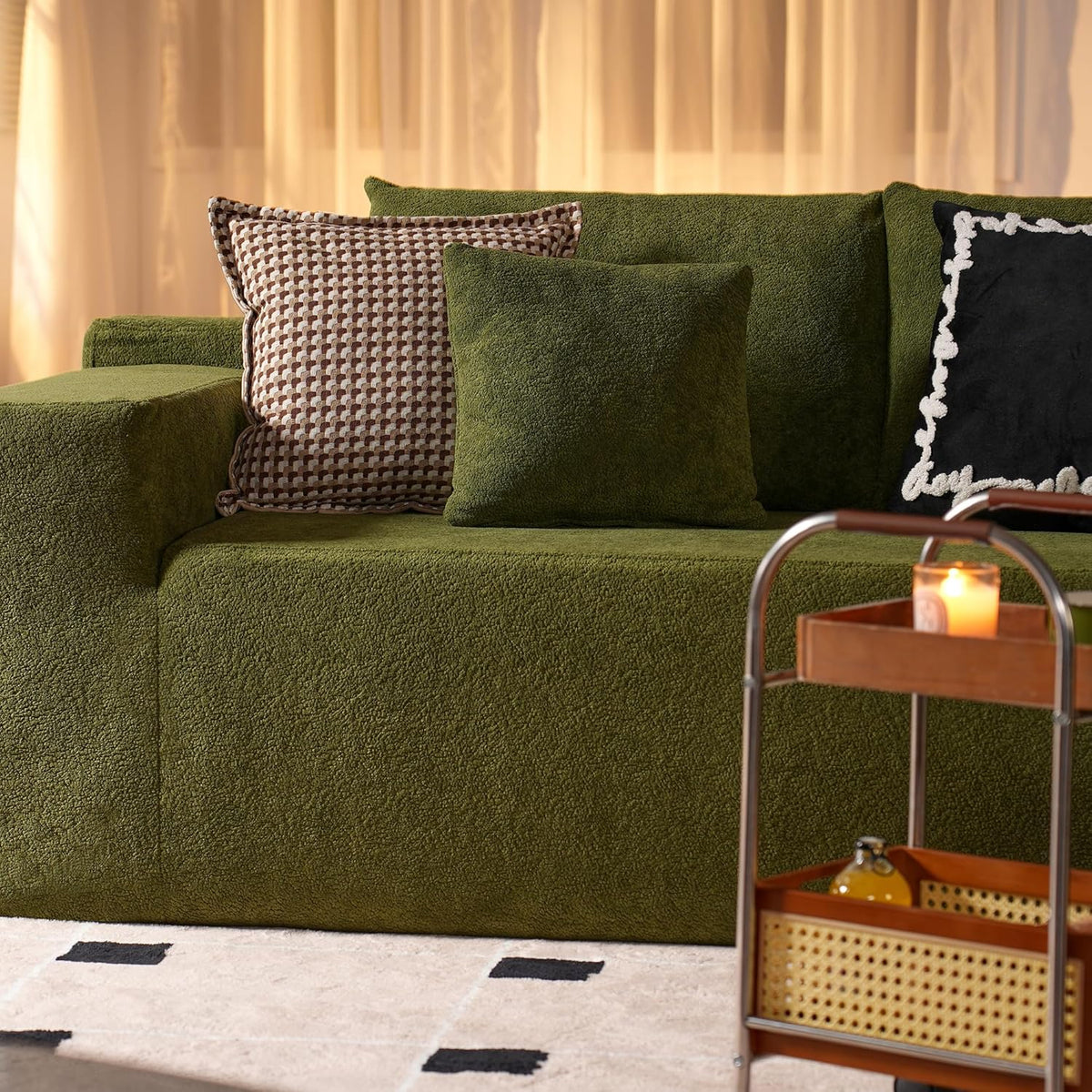 ovios 104in L-Shape Sectional Sofa With Chaise, Grey Plush Corduroy Fabric