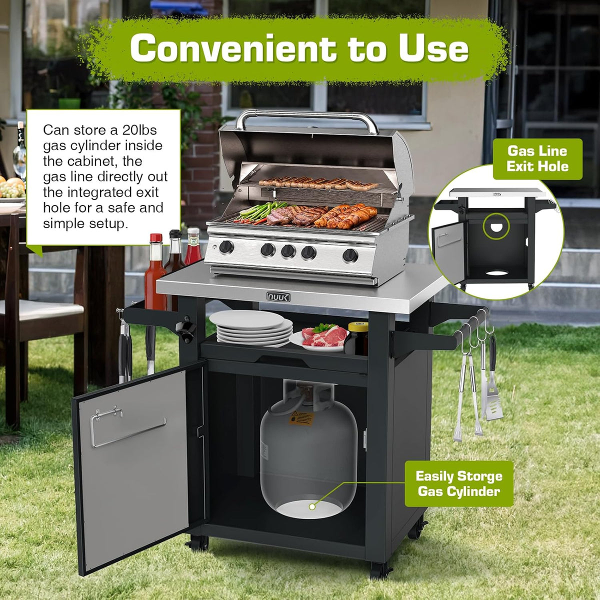 NUUK Outdoor Grill Table With Storage Cabinet, 20in x 30in