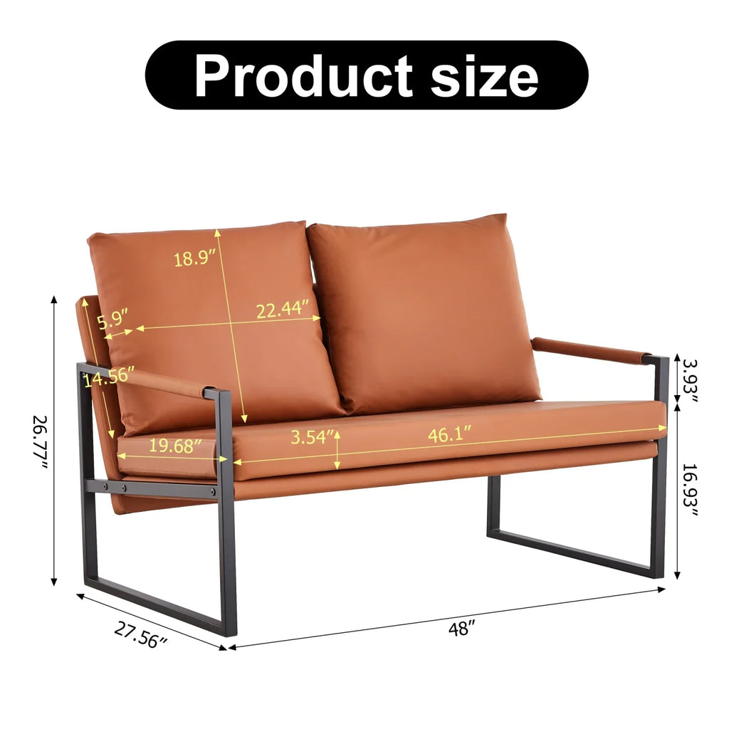 Modern Two-Seater Sofa Chair With 2 Pillows, PU Leather, Brown - SF-D008