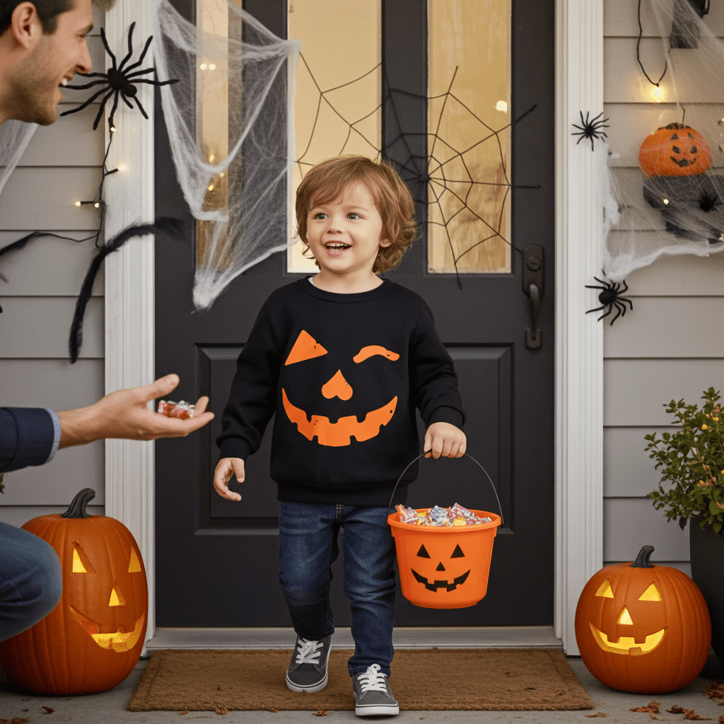PatPat Halloween Clothes Toddler Boys Girls Sweatshirts Hoodies Pumpkin Face Kids Pullover Long Sleeve Graphic Tees