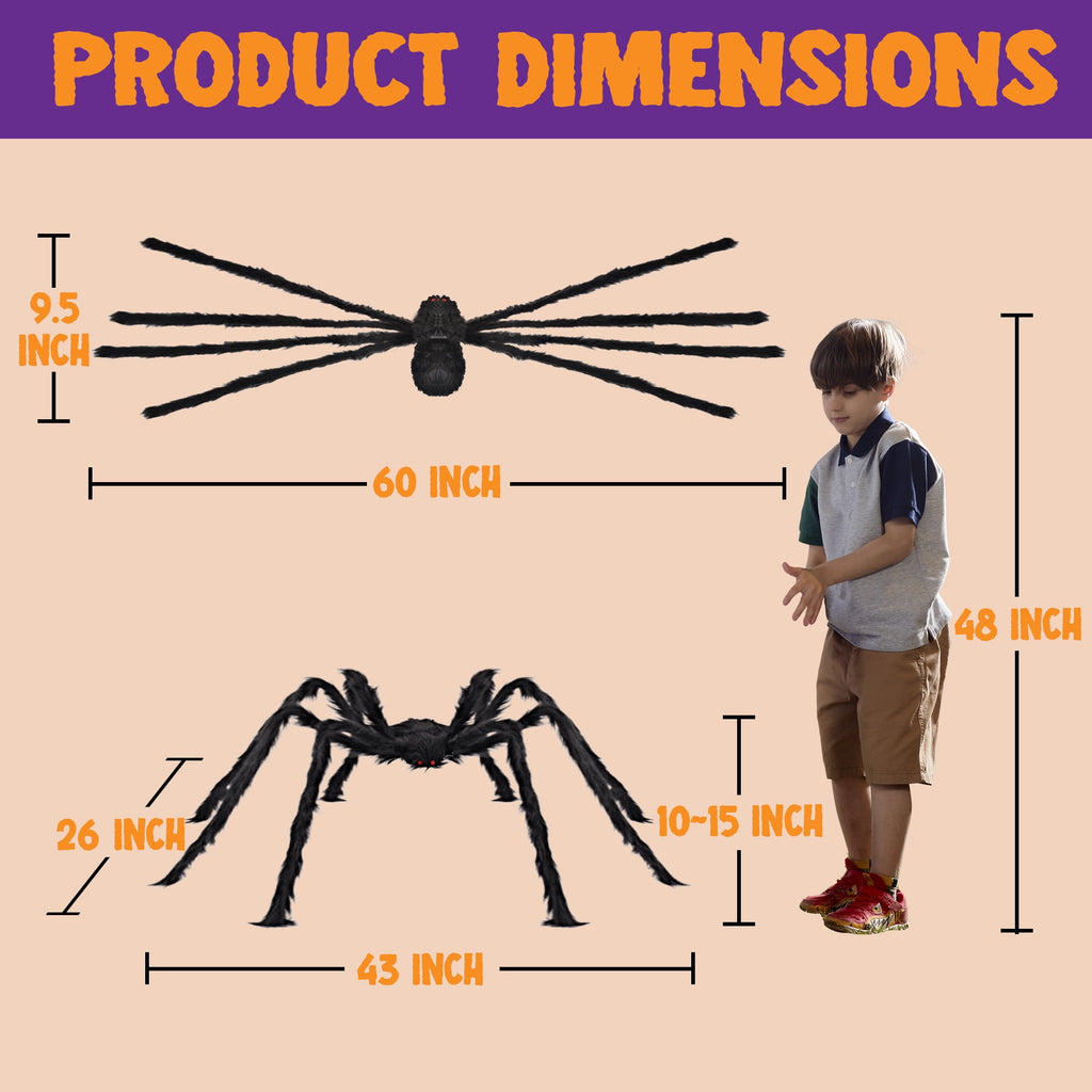 Joyfy 5 ft Scary Giant Spider Halloween Decorations Outdoor, Poseable Spider Lifelike Hairy Prop for Yard, Haunted House, Tree or Porch Party Decorations