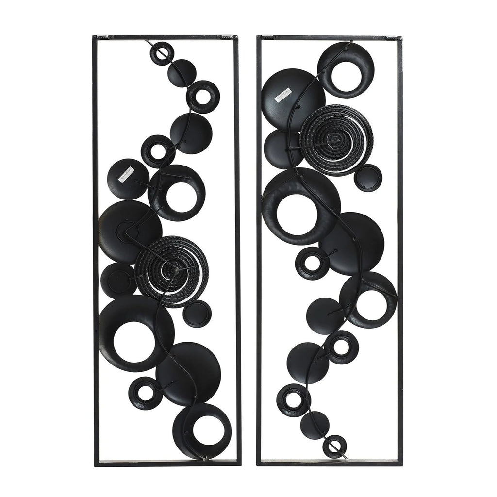 Modern Abstract Metal Wall Decor Panels, Set Of 2, Gold Silver And Black
