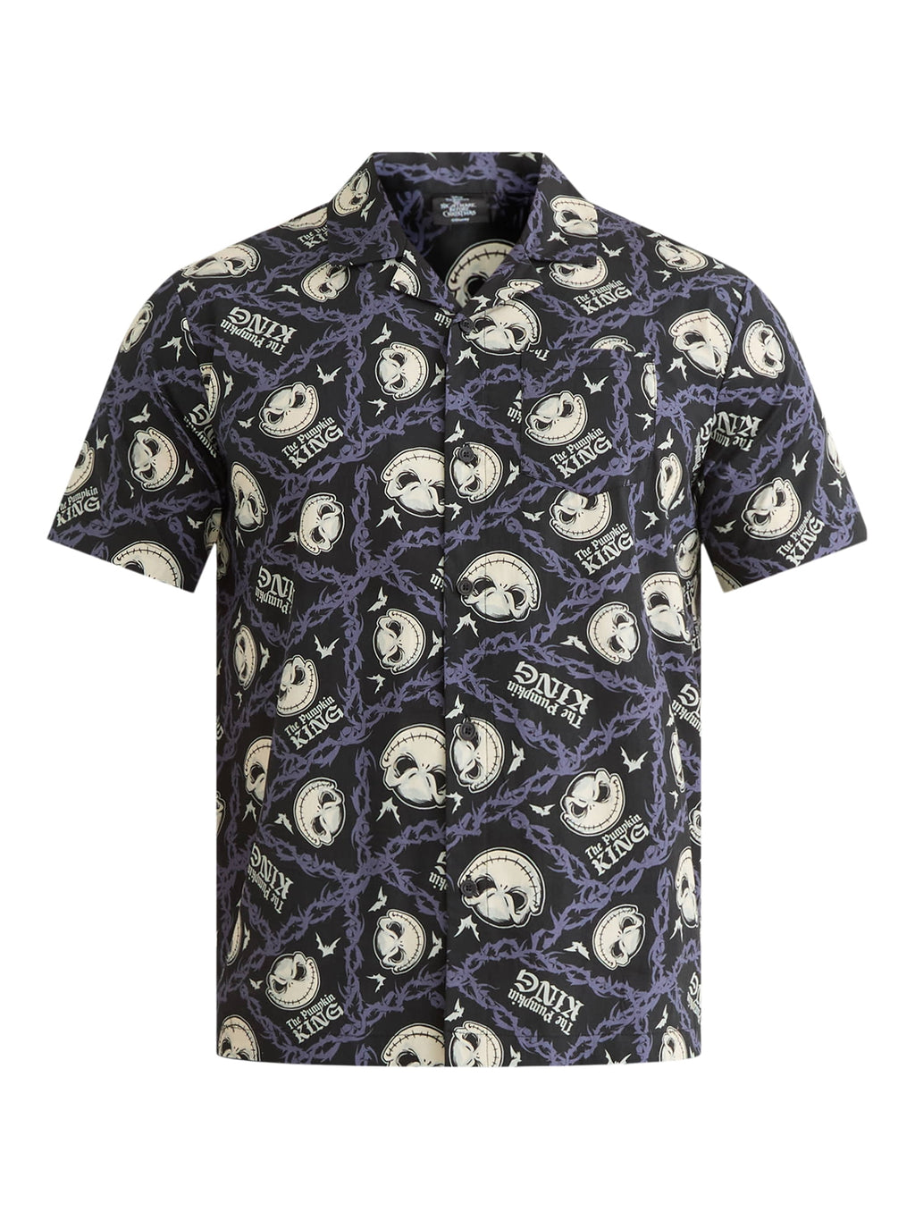 Nightmare Before Christmas Men's and Big Men's Print Button-Up Cotton Shirt with Short Sleeves, Sizes XS-3XL