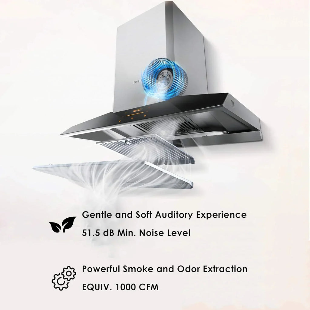 FOTILE Wall Mount Range Hood, 36 in. 1100 CFM, 2 LED Lights, Stainless Steel - Perimeter Vent Series